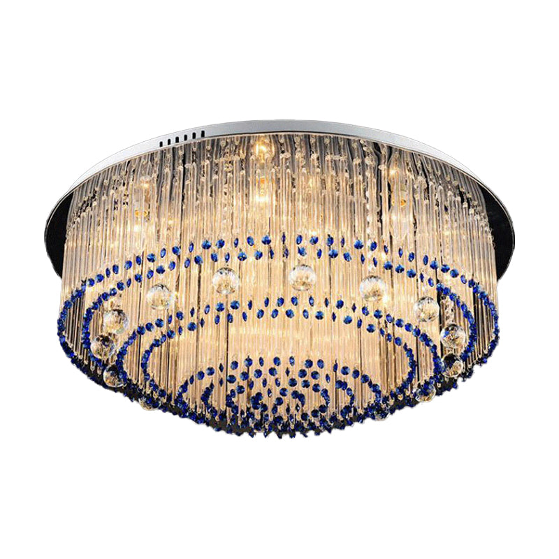 Round Crystal Rod Flush Mount Lamp Contemporary 6/9/14 Lights Nickel Ceiling Light Fixture Clearhalo 'Ceiling Lights' 'Close To Ceiling Lights' 'Close to ceiling' 'Flush mount' Lighting' 314395