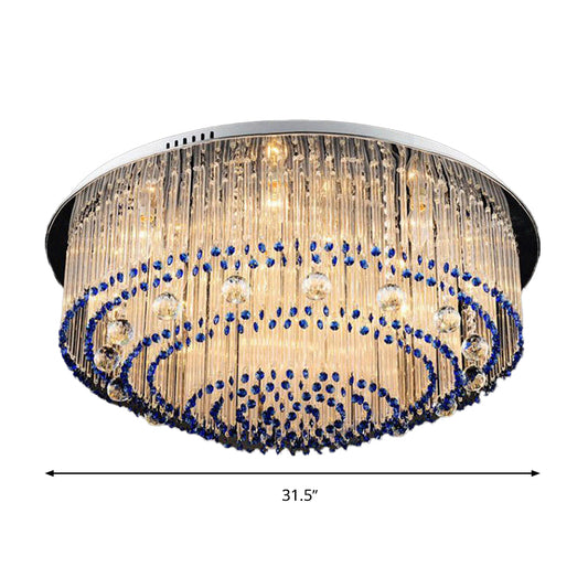 Round Crystal Rod Flush Mount Lamp Contemporary 6/9/14 Lights Nickel Ceiling Light Fixture Clearhalo 'Ceiling Lights' 'Close To Ceiling Lights' 'Close to ceiling' 'Flush mount' Lighting' 314396