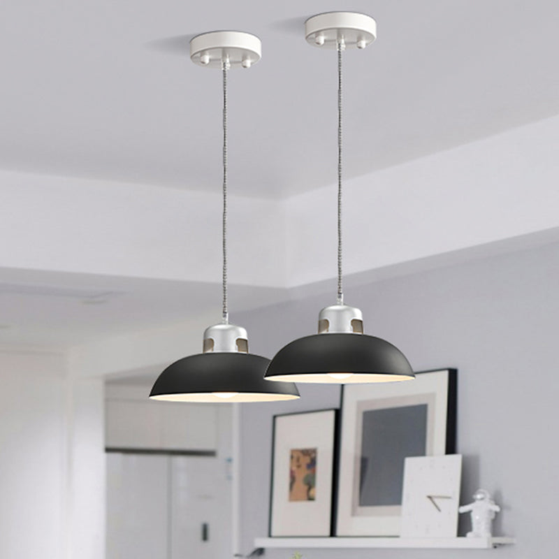 Metal Black/Grey/White Hanging Lamp Domed 1 Light Vintage Pendant Lighting for Dining Room Clearhalo 'Art Deco Pendants' 'Black' 'Cast Iron' 'Ceiling Lights' 'Ceramic' 'Crystal' 'Industrial Pendants' 'Industrial' 'Metal' 'Middle Century Pendants' 'Pendant Lights' 'Pendants' 'Rustic Pendants' 'Tiffany' Lighting' 314458