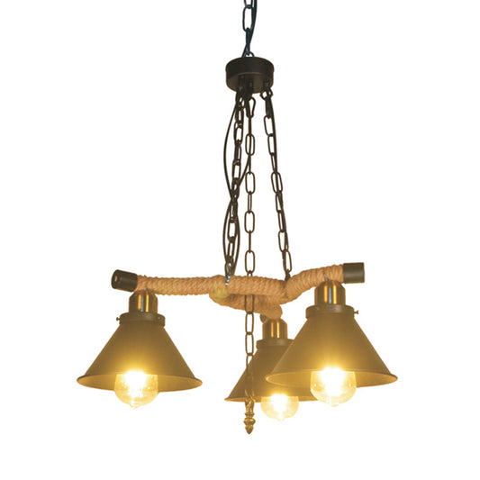 Metal Cone Chandelier Industrial Style 3/6 Lights Living Room Pendant Light in Black Clearhalo 'Cast Iron' 'Ceiling Lights' 'Chandeliers' 'Industrial Chandeliers' 'Industrial' 'Metal' 'Middle Century Chandeliers' 'Rustic Chandeliers' 'Tiffany' Lighting' 314469