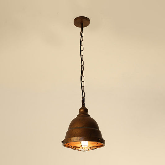 Metal Caged Hanging Ceiling Light Vintage 1 Light Dining Room Pendant Lamp in Rust Clearhalo 'Art Deco Pendants' 'Cast Iron' 'Ceiling Lights' 'Ceramic' 'Crystal' 'Industrial Pendants' 'Industrial' 'Metal' 'Middle Century Pendants' 'Pendant Lights' 'Pendants' 'Tiffany' Lighting' 314506