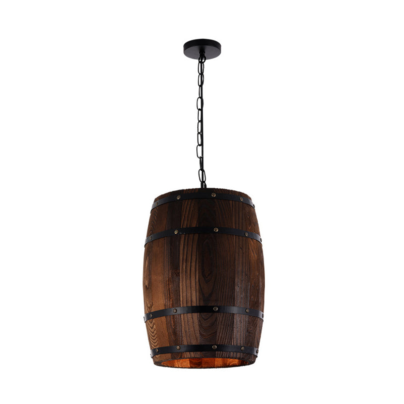 Farmhouse Barrel Pendant Lamp 10"/12" Wide 1 Light Wood Hanging Light Fixture in Brown Clearhalo 'Art Deco Pendants' 'Cast Iron' 'Ceiling Lights' 'Ceramic' 'Crystal' 'Industrial Pendants' 'Industrial' 'Metal' 'Middle Century Pendants' 'Pendant Lights' 'Pendants' 'Tiffany' Lighting' 314513