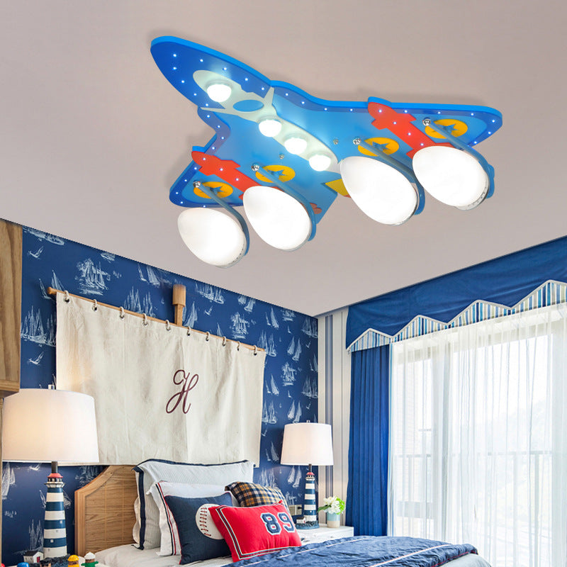 Cartoon Flush Mount Ceiling Light Airplane 4 Bulbs Metal Ceiling Light Fixture for Bedroom Blue Clearhalo 'Ceiling Lights' 'Close To Ceiling Lights' 'Close to ceiling' 'Flush mount' Lighting' 31455