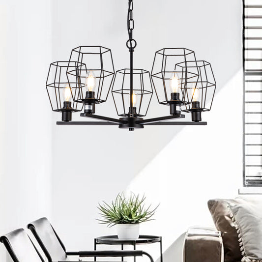 Radical Metal Chandelier Lighting Industrial 5 Lights Living Room Pendant Lamp in Black Black Clearhalo 'Cast Iron' 'Ceiling Lights' 'Chandeliers' 'Industrial Chandeliers' 'Industrial' 'Metal' 'Middle Century Chandeliers' 'Rustic Chandeliers' 'Tiffany' Lighting' 314563