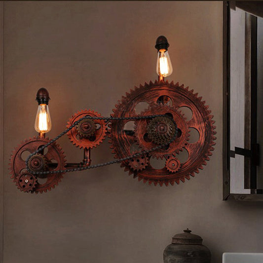Gear Metal Sconce Industrial 2 Lights Living Room Wall Lighting Idea in Weathered Copper Clearhalo 'Art deco wall lights' 'Cast Iron' 'Glass' 'Industrial wall lights' 'Industrial' 'Middle century wall lights' 'Modern' 'Rustic wall lights' 'Tiffany' 'Traditional wall lights' 'Wall Lamps & Sconces' 'Wall Lights' Lighting' 314858