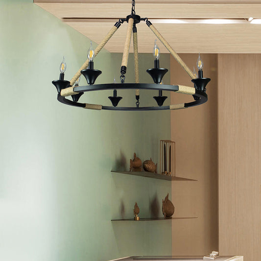 Candle Metal Chandelier Lighting Farmhouse 8 Lights Living Room Hanging Ceiling Light in Black Black Clearhalo 'Cast Iron' 'Ceiling Lights' 'Chandeliers' 'Industrial Chandeliers' 'Industrial' 'Metal' 'Middle Century Chandeliers' 'Rustic Chandeliers' 'Tiffany' Lighting' 315088