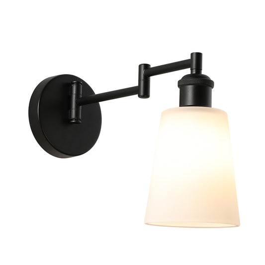 1 Light Wall Lighting Industrial Conical Milky Glass Sconce in Black for Living Room Clearhalo 'Art deco wall lights' 'Cast Iron' 'Glass' 'Industrial wall lights' 'Industrial' 'Middle century wall lights' 'Modern' 'Rustic wall lights' 'Tiffany' 'Traditional wall lights' 'Wall Lamps & Sconces' 'Wall Lights' Lighting' 315118