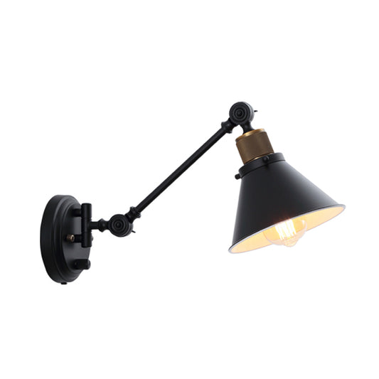 Conical Metal Sconce Industrial 1 Light Indoor Wall Mounted Light Fixture in Black Clearhalo 'Art deco wall lights' 'Cast Iron' 'Glass' 'Industrial wall lights' 'Industrial' 'Middle century wall lights' 'Modern' 'Rustic wall lights' 'Tiffany' 'Traditional wall lights' 'Wall Lamps & Sconces' 'Wall Lights' Lighting' 315145