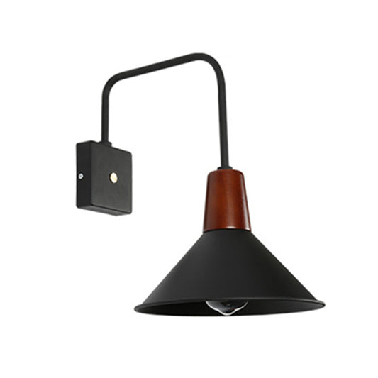 1 Light Metal Wall Mounted Light Industrial Style Black Conical Bedroom Sconce Clearhalo 'Art deco wall lights' 'Cast Iron' 'Glass' 'Industrial wall lights' 'Industrial' 'Middle century wall lights' 'Modern' 'Rustic wall lights' 'Tiffany' 'Traditional wall lights' 'Wall Lamps & Sconces' 'Wall Lights' Lighting' 315166