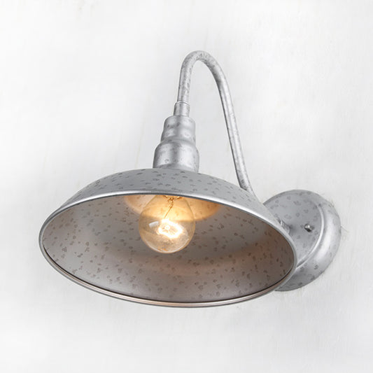 10"/14" Wide 1 Light Domed Sconce Fixture Industrial Silver Metal Wall Lighting for Outdoor Clearhalo 'Art deco wall lights' 'Cast Iron' 'Glass' 'Industrial wall lights' 'Industrial' 'Middle century wall lights' 'Modern' 'Rustic wall lights' 'Tiffany' 'Traditional wall lights' 'Wall Lamps & Sconces' 'Wall Lights' Lighting' 315170