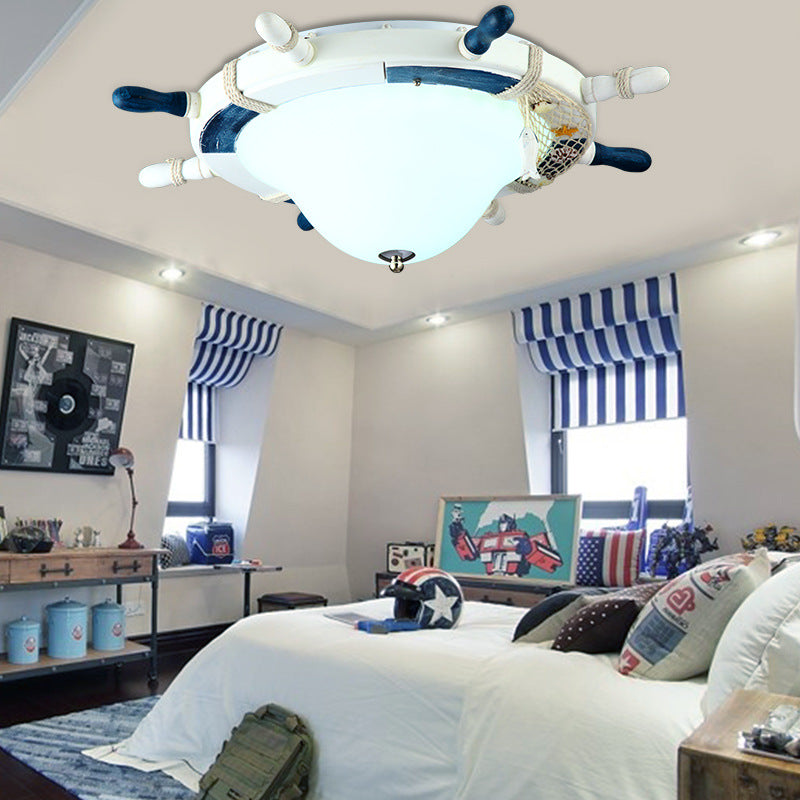 Steering Wheel Living Room Flush Ceiling Light Metal Seaside Ceiling Light in White White Clearhalo 'Ceiling Lights' 'Close To Ceiling Lights' 'Close to ceiling' 'Flush mount' Lighting' 31531