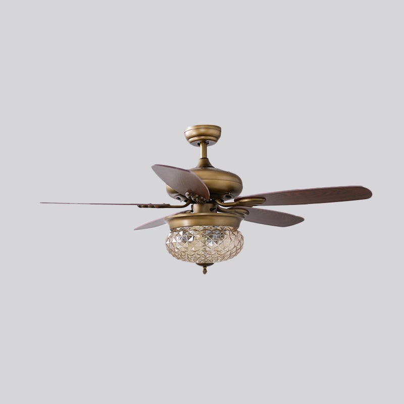 48"/52" W Antique Brass 3 Lights Ceiling Fan Lamp Classic Style Prismatic Glass Domed Semi Flush Mount Lighting Clearhalo 'Ceiling Fans with Lights' 'Ceiling Fans' Lighting' 315490