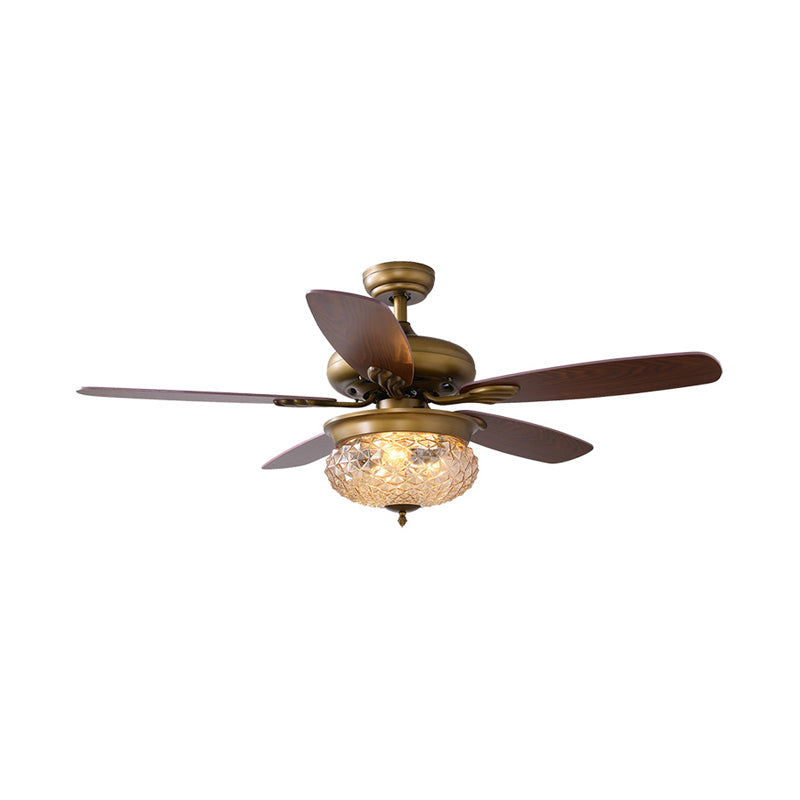 48"/52" W Antique Brass 3 Lights Ceiling Fan Lamp Classic Style Prismatic Glass Domed Semi Flush Mount Lighting Clearhalo 'Ceiling Fans with Lights' 'Ceiling Fans' Lighting' 315491