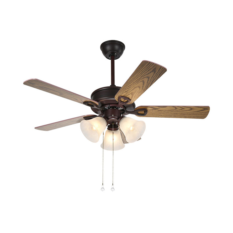 3 Lights Frosted Glass Ceiling Fan Light Traditional Black Bell Living Room Semi-Flush Mount Clearhalo 'Ceiling Fans with Lights' 'Ceiling Fans' Lighting' 315535