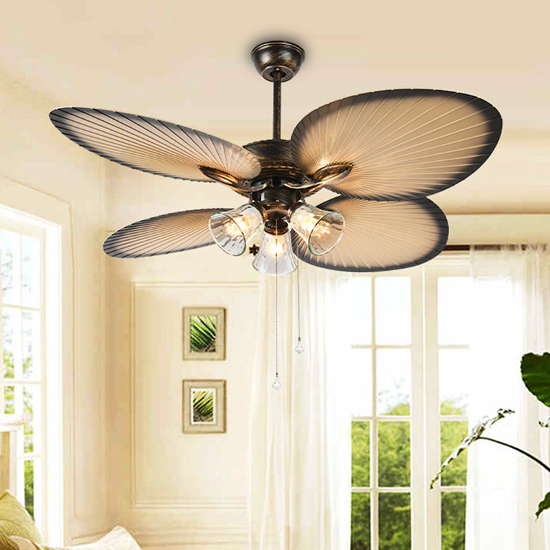 Clear Dimple Glass Bell Ceiling Fan Classic 3 Lights Kitchen Semi Flush Mount Lighting in Beige Beige Clearhalo 'Ceiling Fans with Lights' 'Ceiling Fans' Lighting' 315590