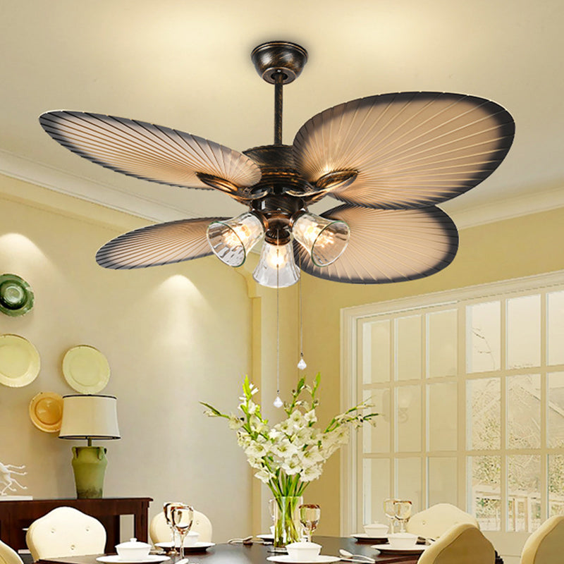 Clear Dimple Glass Bell Ceiling Fan Classic 3 Lights Kitchen Semi Flush Mount Lighting in Beige Clearhalo 'Ceiling Fans with Lights' 'Ceiling Fans' Lighting' 315591