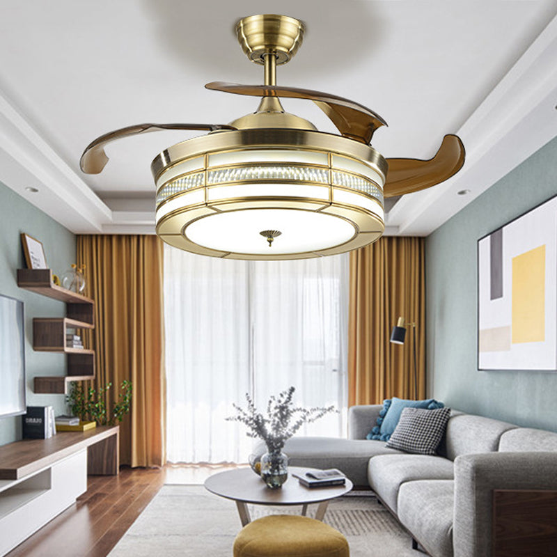 LED Metal Ceiling Fan Lighting Vintage Style Gold Circular Living Room Semi Flush Mount, Remote Control/Remote Control and Wall Control Clearhalo 'Ceiling Fans with Lights' 'Ceiling Fans' Lighting' 315601