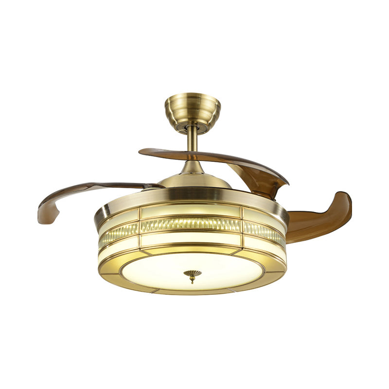 LED Metal Ceiling Fan Lighting Vintage Style Gold Circular Living Room Semi Flush Mount, Remote Control/Remote Control and Wall Control Clearhalo 'Ceiling Fans with Lights' 'Ceiling Fans' Lighting' 315602