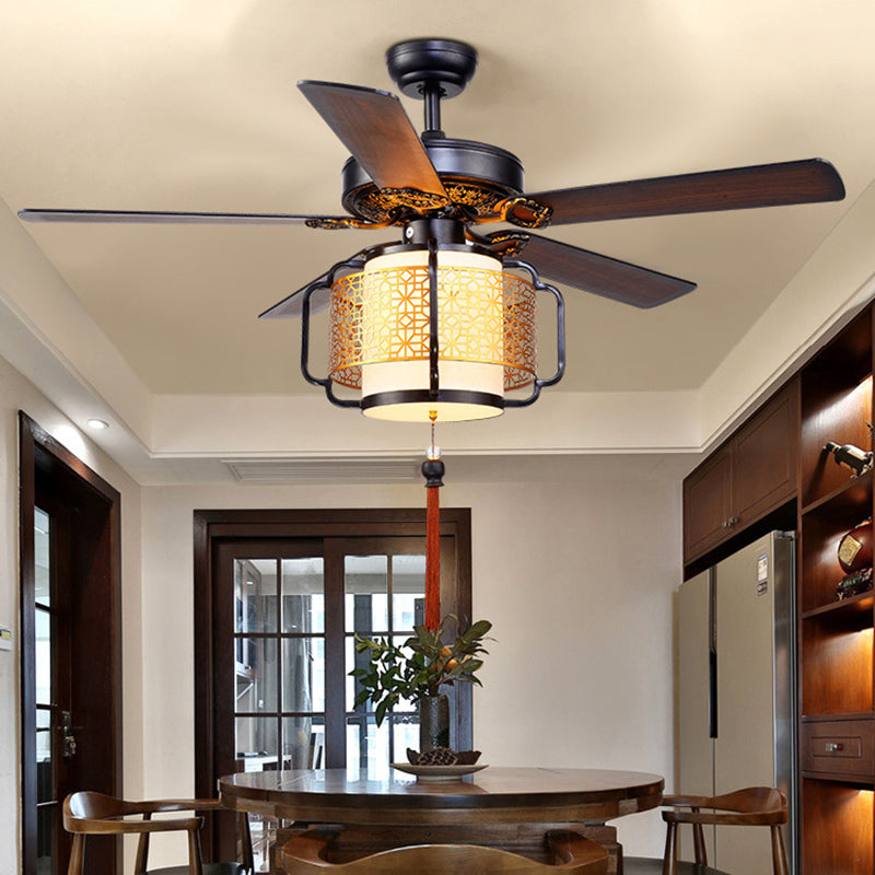 Lantern Kitchen Ceiling Fan Traditional Stylish Metal 42"/52" W 3 Bulbs Brown Semi Flush Light Fixture Brown Clearhalo 'Ceiling Fans with Lights' 'Ceiling Fans' Lighting' 315649