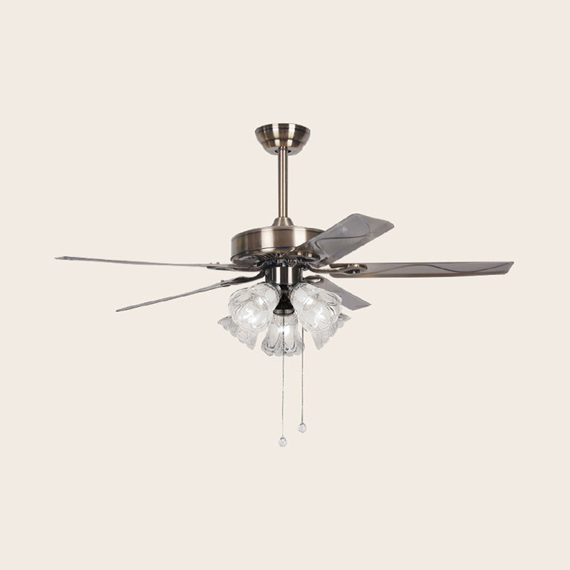 Opal Glass Silver Ceiling Fan Flower 3/5 Lights Classic Stylish Semi Flush Light for Dining Room Clearhalo 'Ceiling Fans with Lights' 'Ceiling Fans' Lighting' 315656