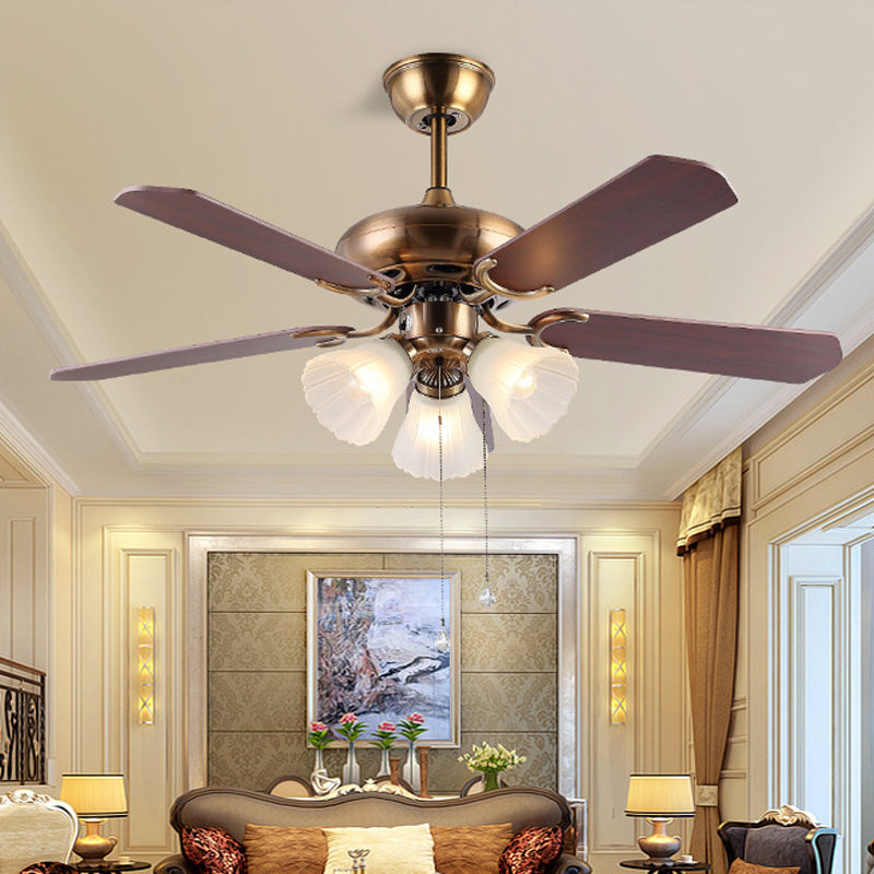 Brass Bell Ceiling Fan Lighting Traditional Opal Glass 3 Lights Living Room Semi Mount Light Clearhalo 'Ceiling Fans with Lights' 'Ceiling Fans' Lighting' 315665