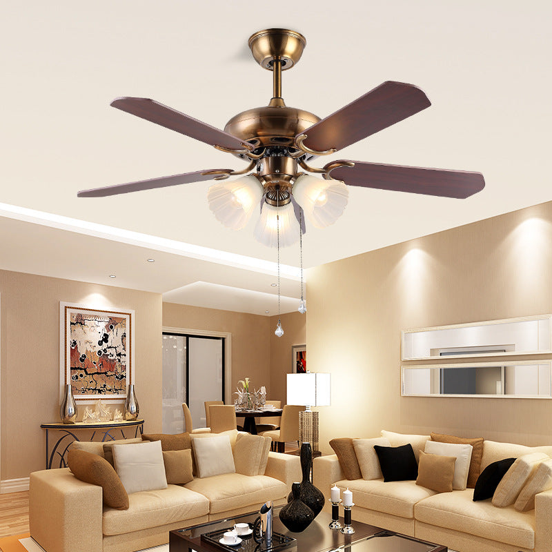 Brass Bell Ceiling Fan Lighting Traditional Opal Glass 3 Lights Living Room Semi Mount Light Clearhalo 'Ceiling Fans with Lights' 'Ceiling Fans' Lighting' 315666