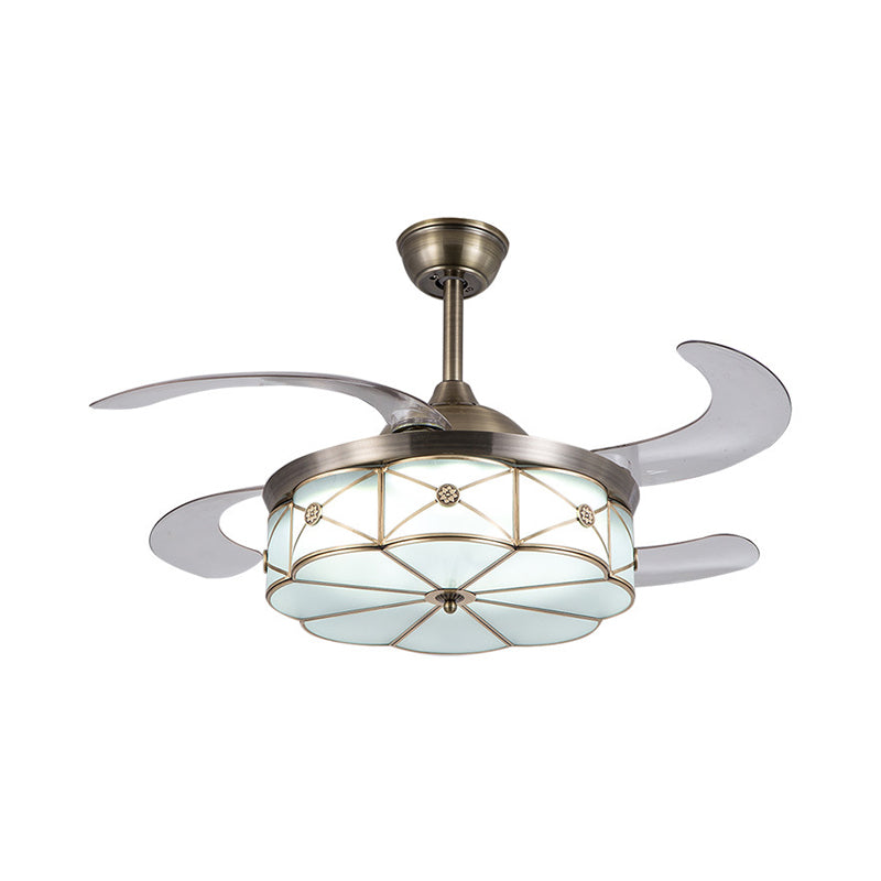 LED Living Room Ceiling Fan Light Traditional Nickel Semi Flush with Scalloped White Glass Shade White Clearhalo 'Ceiling Fans with Lights' 'Ceiling Fans' Lighting' 315673