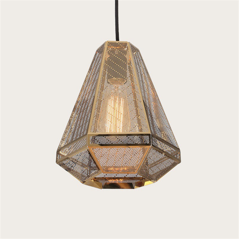 Countryside Diamond Hanging Lighting 9"/10"/12" W 1 Head Metal Pendant Ceiling Lamp in Gold for Living Room Clearhalo 'Ceiling Lights' 'Pendant Lights' 'Pendants' Lighting' 315686