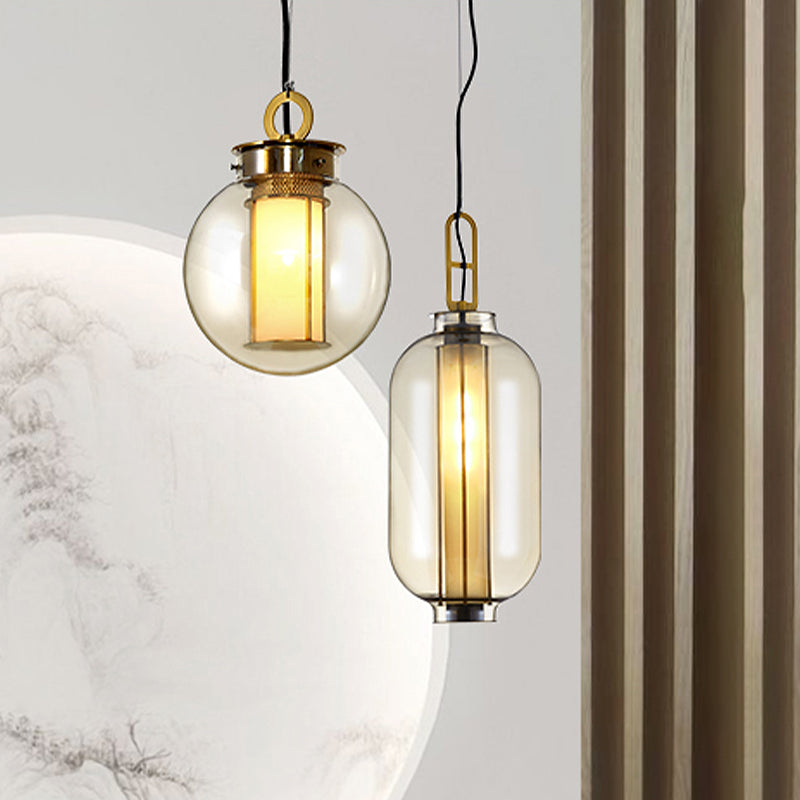 1 Light Pendant Lamp Rural Cylinder Cognac Glass LED Hanging Light Fixture for Restaurant, 8.5"/10.5" Wide Clearhalo 'Ceiling Lights' 'Glass shade' 'Glass' 'Pendant Lights' 'Pendants' Lighting' 315699