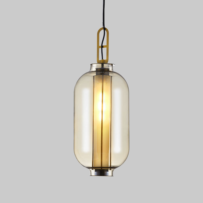 1 Light Pendant Lamp Rural Cylinder Cognac Glass LED Hanging Light Fixture for Restaurant, 8.5"/10.5" Wide Clearhalo 'Ceiling Lights' 'Glass shade' 'Glass' 'Pendant Lights' 'Pendants' Lighting' 315700