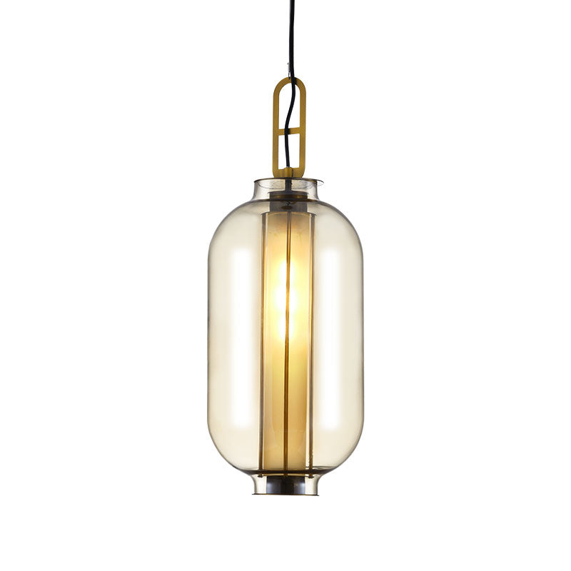 1 Light Pendant Lamp Rural Cylinder Cognac Glass LED Hanging Light Fixture for Restaurant, 8.5"/10.5" Wide Clearhalo 'Ceiling Lights' 'Glass shade' 'Glass' 'Pendant Lights' 'Pendants' Lighting' 315701