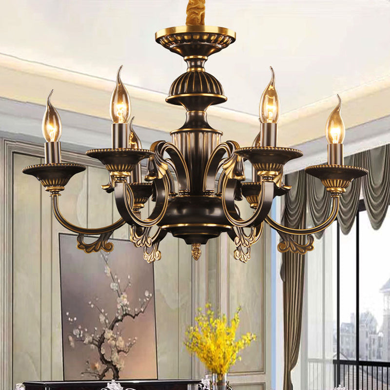 6 Heads Metal Pendant Chandelier Rustic Black and Gold Candle Living Room Ceiling Lamp Fixture Clearhalo 'Ceiling Lights' 'Chandeliers' Lighting' options 315715