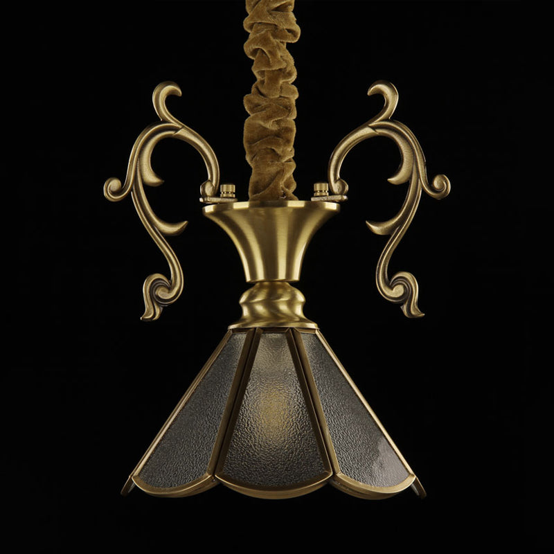 Brass Scallop Ceiling Pendant Colonial Seeded Glass 1 Light Dining Room Hanging Lamp Fixture Clearhalo 'Ceiling Lights' 'Chandeliers' 'Glass shade' 'Glass' 'Pendant Lights' 'Pendants' Lighting' 315730