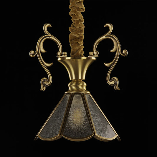 Brass Scallop Ceiling Pendant Colonial Seeded Glass 1 Light Dining Room Hanging Lamp Fixture Clearhalo 'Ceiling Lights' 'Chandeliers' 'Glass shade' 'Glass' 'Pendant Lights' 'Pendants' Lighting' 315730