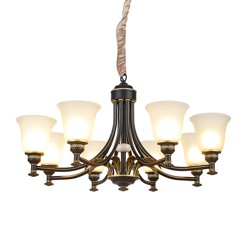 Black and Gold Radial Ceiling Chandelier Traditional Cream Glass 3/5/6 Heads Living Room Pendant Lighting 8 Black-Gold Clearhalo 'Ceiling Lights' 'Chandeliers' 'Glass shade' 'Glass' Lighting' 315734