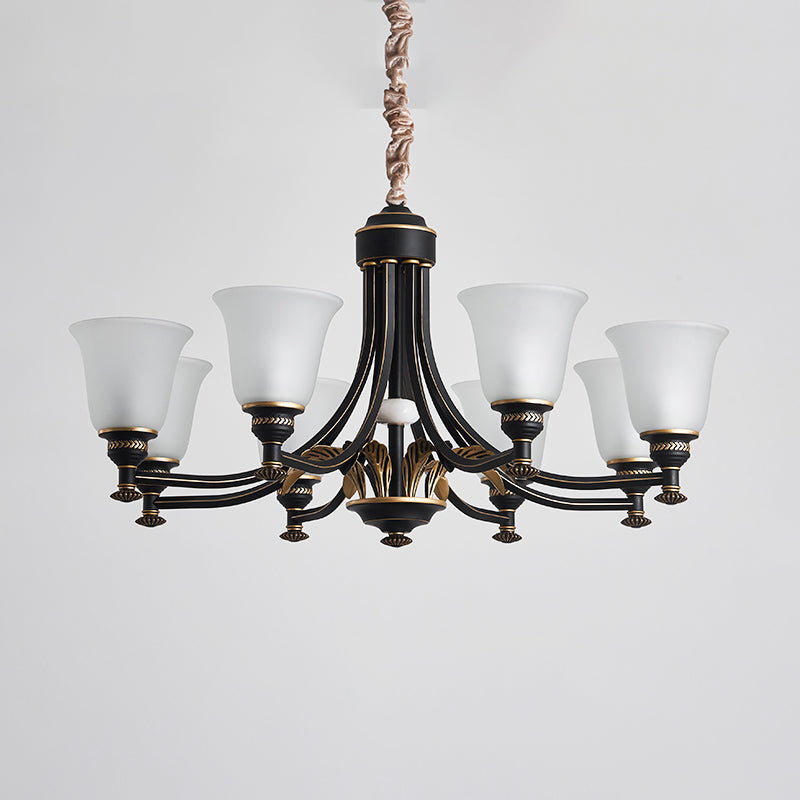 Black and Gold Radial Ceiling Chandelier Traditional Cream Glass 3/5/6 Heads Living Room Pendant Lighting Clearhalo 'Ceiling Lights' 'Chandeliers' 'Glass shade' 'Glass' Lighting' 315736