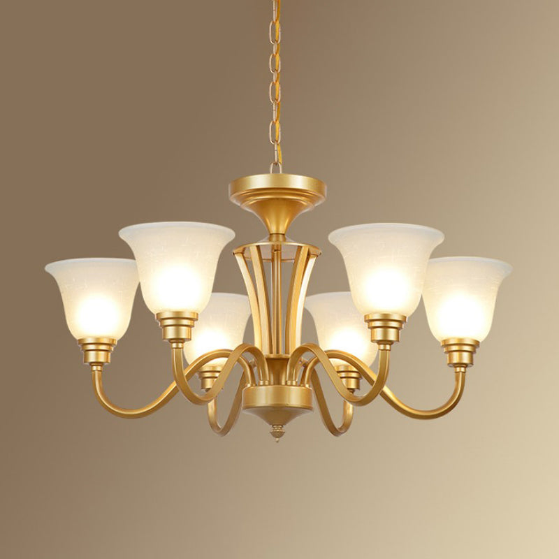 Sputnik Metal Chandelier Lighting Vintage 3/5/6 Bulbs Living Room Ceiling Pendant in Gold with Flared White Glass Shade Clearhalo 'Ceiling Lights' 'Chandeliers' 'Glass shade' 'Glass' Lighting' 315745