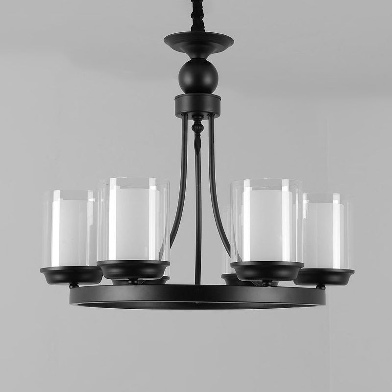 4/6/8 Bulbs Chandelier Lighting Traditional Cylindrical Clear Glass Pendant Ceiling Lamp in Black Clearhalo 'Ceiling Lights' 'Chandeliers' 'Glass shade' 'Glass' Lighting' 315760