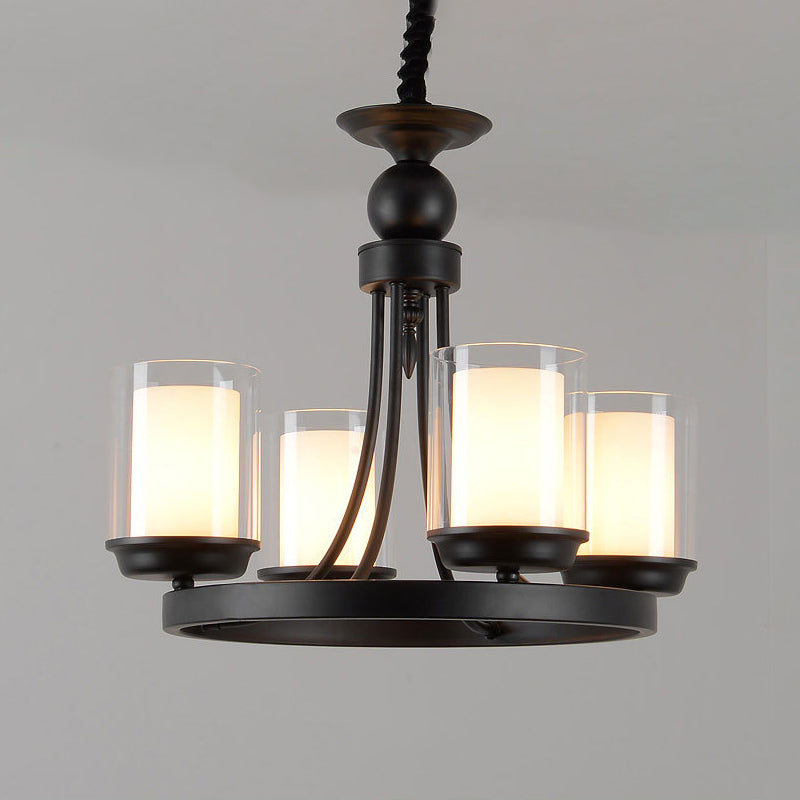 4/6/8 Bulbs Chandelier Lighting Traditional Cylindrical Clear Glass Pendant Ceiling Lamp in Black Clearhalo 'Ceiling Lights' 'Chandeliers' 'Glass shade' 'Glass' Lighting' 315763