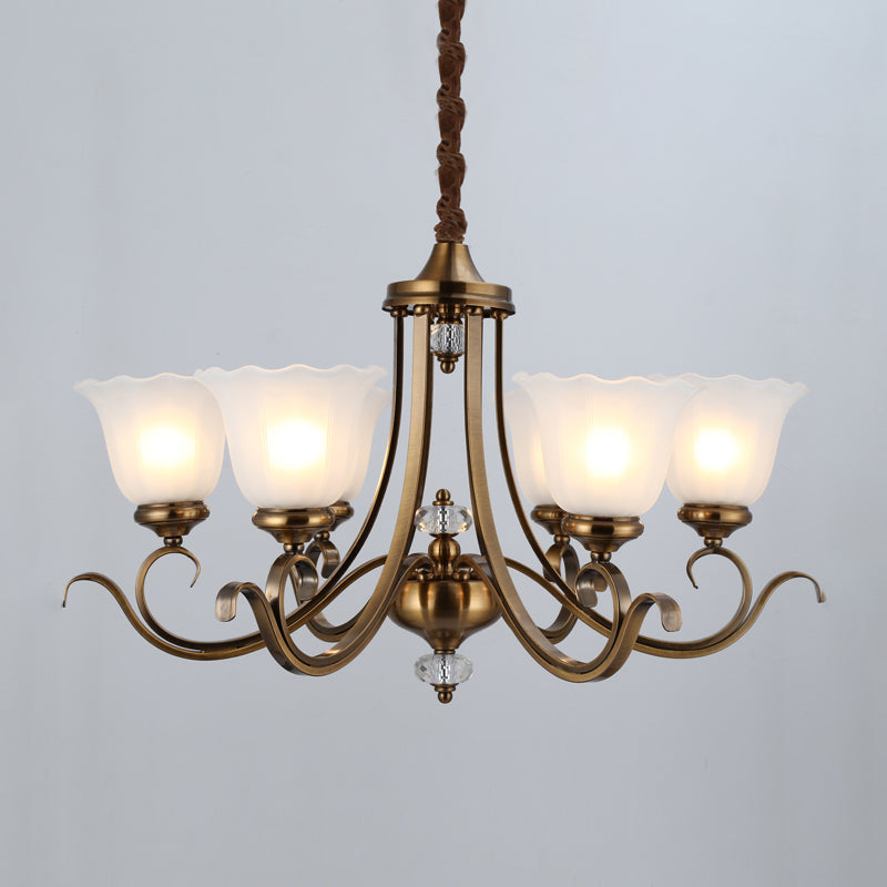 Bronze 3/6/8 Heads Hanging Chandelier Traditional Opal Blown Glass Floral Shape Ceiling Pendant Light Clearhalo 'Ceiling Lights' 'Chandeliers' 'Glass shade' 'Glass' Lighting' 315765