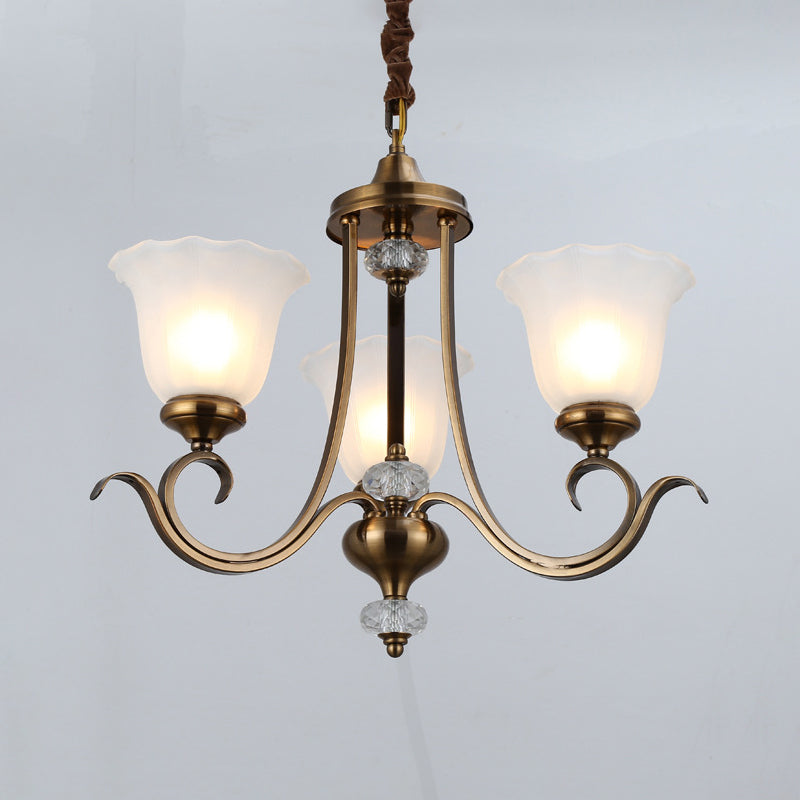 Bronze 3/6/8 Heads Hanging Chandelier Traditional Opal Blown Glass Floral Shape Ceiling Pendant Light Clearhalo 'Ceiling Lights' 'Chandeliers' 'Glass shade' 'Glass' Lighting' 315768
