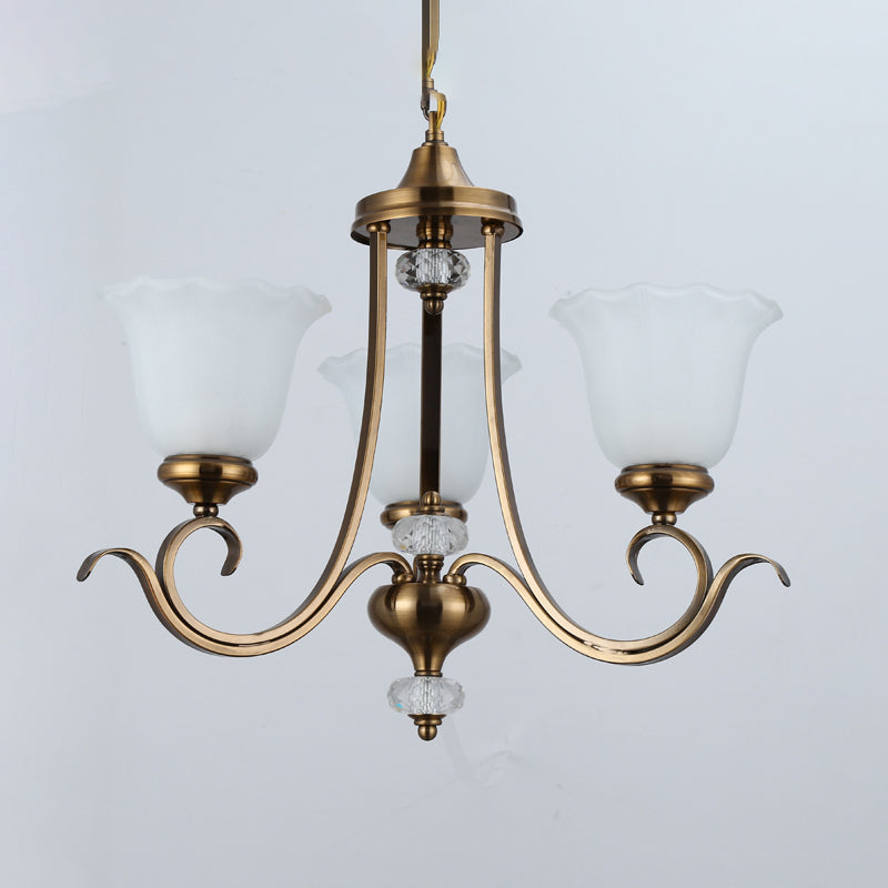 Bronze 3/6/8 Heads Hanging Chandelier Traditional Opal Blown Glass Floral Shape Ceiling Pendant Light Clearhalo 'Ceiling Lights' 'Chandeliers' 'Glass shade' 'Glass' Lighting' 315769