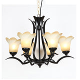 1/2-Tier Flower White Glass Chandelier Lighting Traditional 3/6/8 Lights Black Living Room Hanging Ceiling Lamp Clearhalo 'Ceiling Lights' 'Chandeliers' 'Glass shade' 'Glass' 'Modern Chandeliers' 'Modern' Lighting' 315786