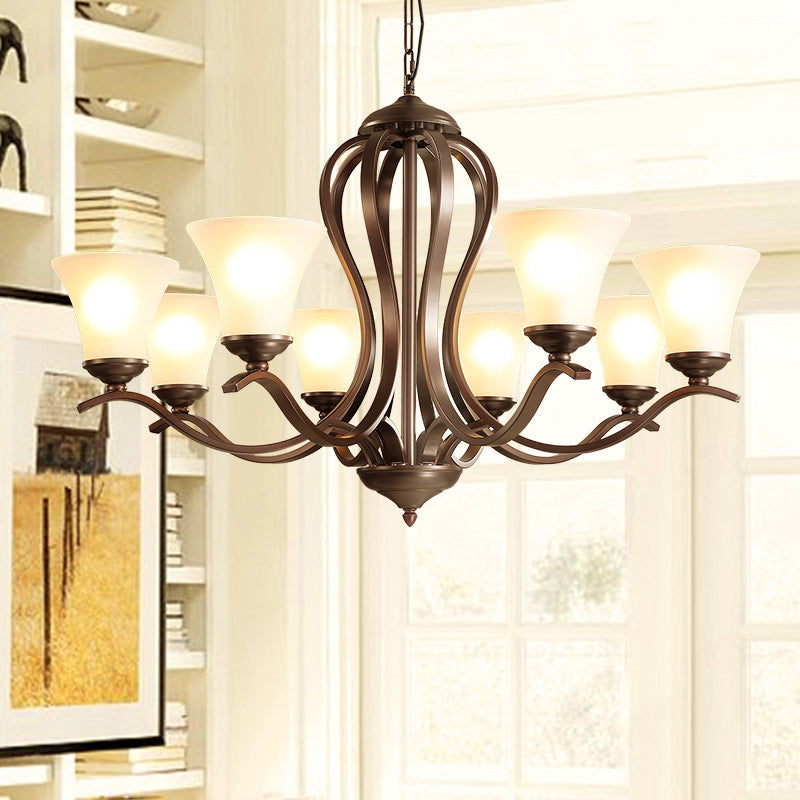 Black Flared Chandelier Pendant Lighting Vintage Opal Glass 3/6/8 Lights Bedroom Hanging Ceiling Lamp Clearhalo 'Ceiling Lights' 'Chandeliers' 'Glass shade' 'Glass' Lighting' 315800