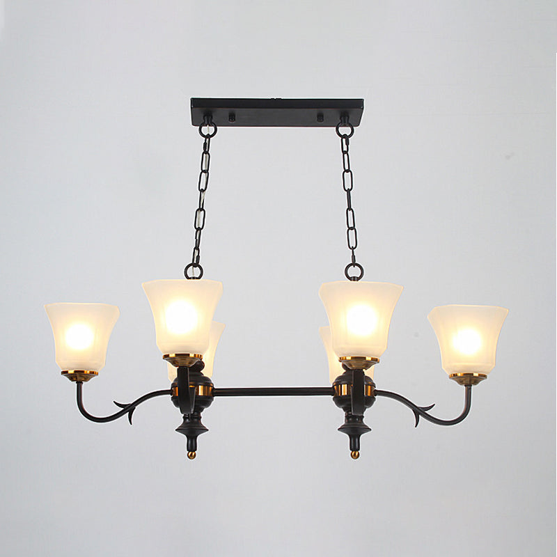 6 Lights Island Lighting Traditional Bell White Glass Pendant Ceiling Lamp Fixture in Black for Dining Room Clearhalo 'Ceiling Lights' 'Close To Ceiling Lights' 'Glass shade' 'Glass' 'Island Lights' Lighting' 315856