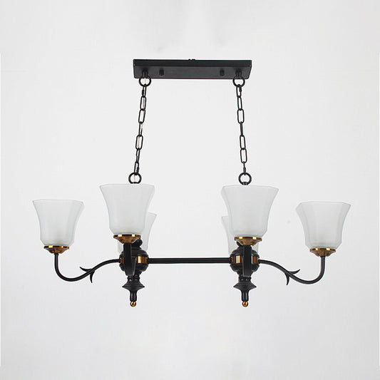 6 Lights Island Lighting Traditional Bell White Glass Pendant Ceiling Lamp Fixture in Black for Dining Room Clearhalo 'Ceiling Lights' 'Close To Ceiling Lights' 'Glass shade' 'Glass' 'Island Lights' Lighting' 315857