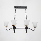 6 Lights Island Lighting Traditional Bell White Glass Pendant Ceiling Lamp Fixture in Black for Dining Room Clearhalo 'Ceiling Lights' 'Close To Ceiling Lights' 'Glass shade' 'Glass' 'Island Lights' Lighting' 315857