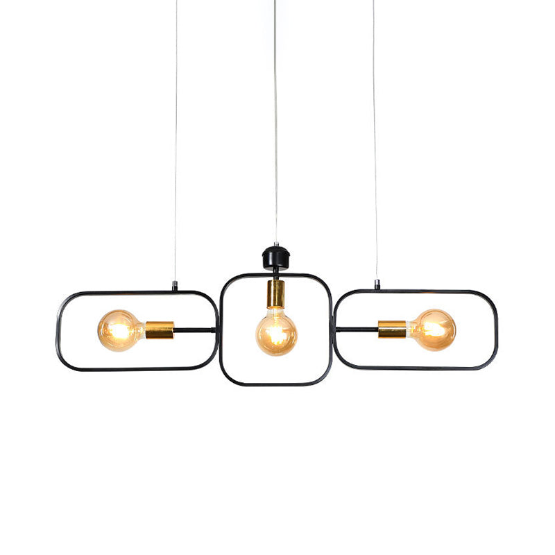 3 Heads Frame Pendant Chandelier Contemporary Metal Suspended Lighting Fixture in Black and Gold Black-Gold Clearhalo 'Ceiling Lights' 'Chandeliers' 'Modern Chandeliers' 'Modern' Lighting' 316155