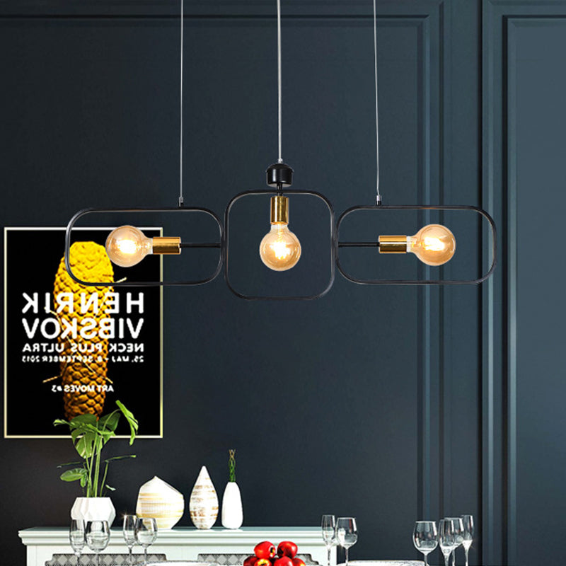 3 Heads Frame Pendant Chandelier Contemporary Metal Suspended Lighting Fixture in Black and Gold Clearhalo 'Ceiling Lights' 'Chandeliers' 'Modern Chandeliers' 'Modern' Lighting' 316156