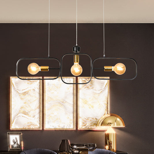 3 Heads Frame Pendant Chandelier Contemporary Metal Suspended Lighting Fixture in Black and Gold Clearhalo 'Ceiling Lights' 'Chandeliers' 'Modern Chandeliers' 'Modern' Lighting' 316157